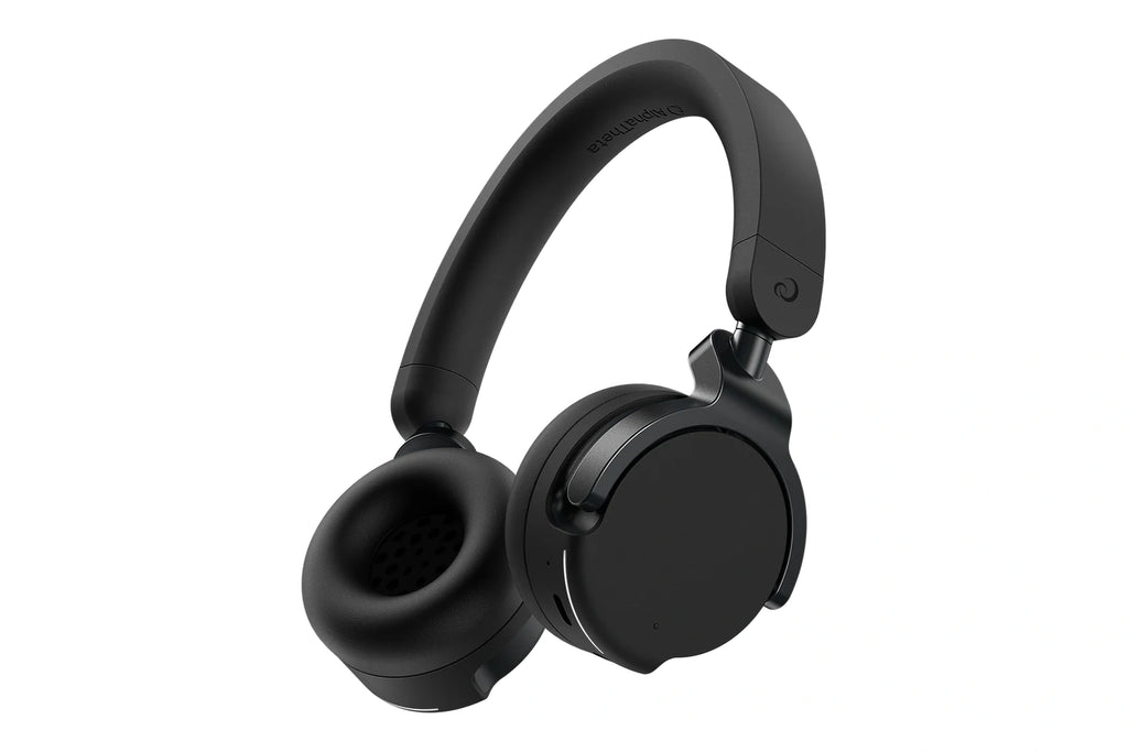 AlphaTheta HDJ-F9 black on-ear wireless DJ headphones, angled view