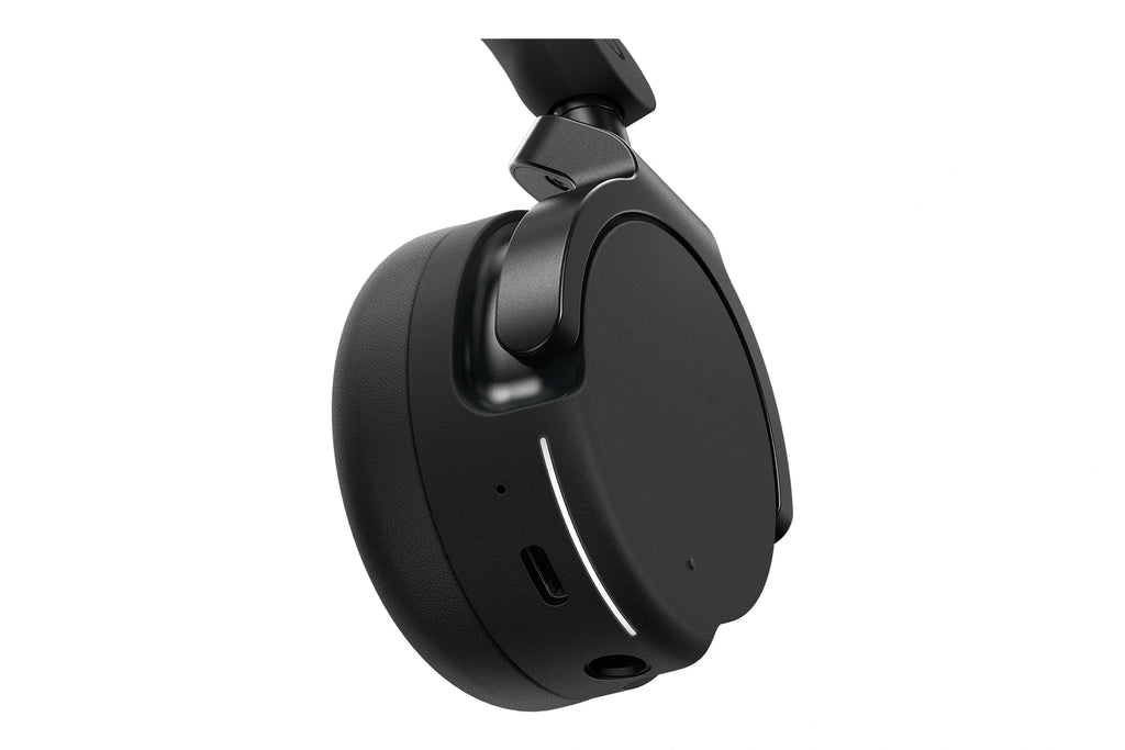 AlphaTheta HDJ-F9 earcup detail showing the driver housing and USB-C charging port