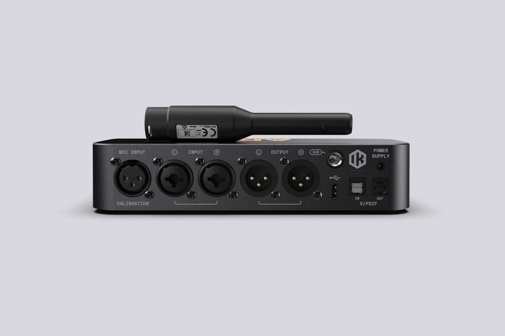 IK Multimedia ARC Studio+ rear panel with balanced analog, USB-C and optical connections