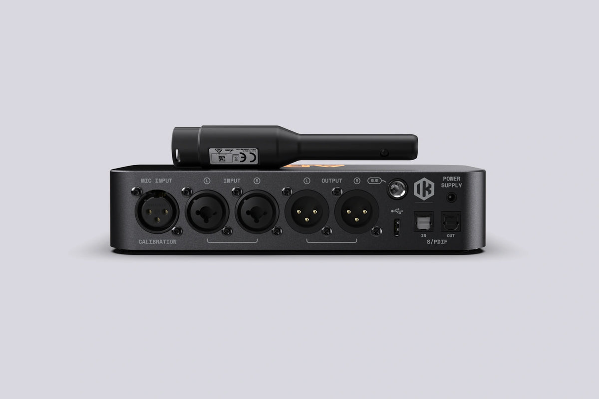 IK Multimedia ARC Studio+ rear panel with balanced analog, USB-C and optical connections