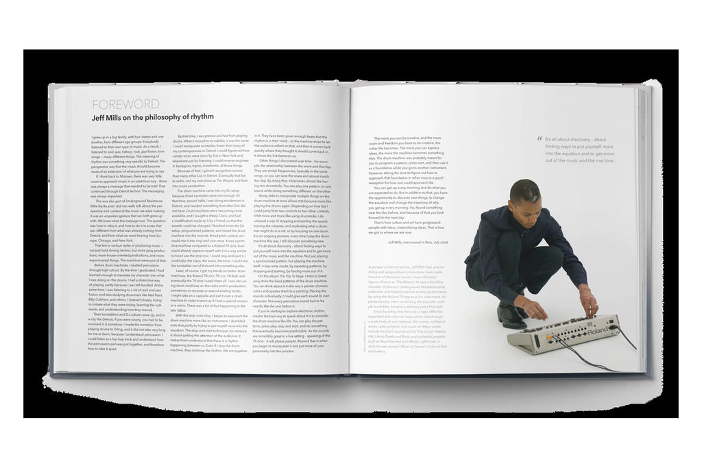 BEAT GEMS open book showing the Jeff Mills foreword and accompanying photograph