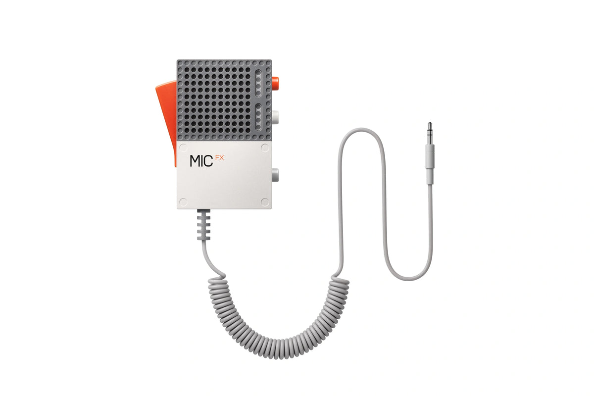 Teenage Engineering EP-2350 FX MIC, gray grille and gray curly cable, front view